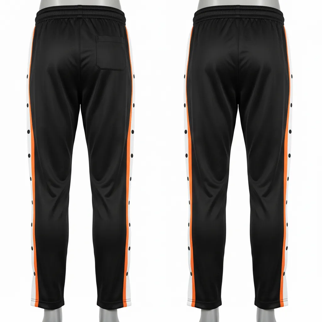 Custom Basketball Tear Away Warmup Pants - Black, Orange, White - Tearaway Pants Bold - Back View - HAMCO Sports Inc.
