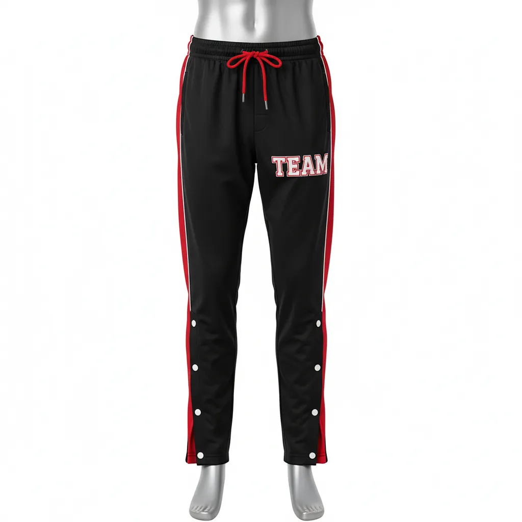 Custom Basketball Tear Away Warmup Pants - Black, Red, White - Tearaway Pants Colorblock - Front View - HAMCO Sports Inc.