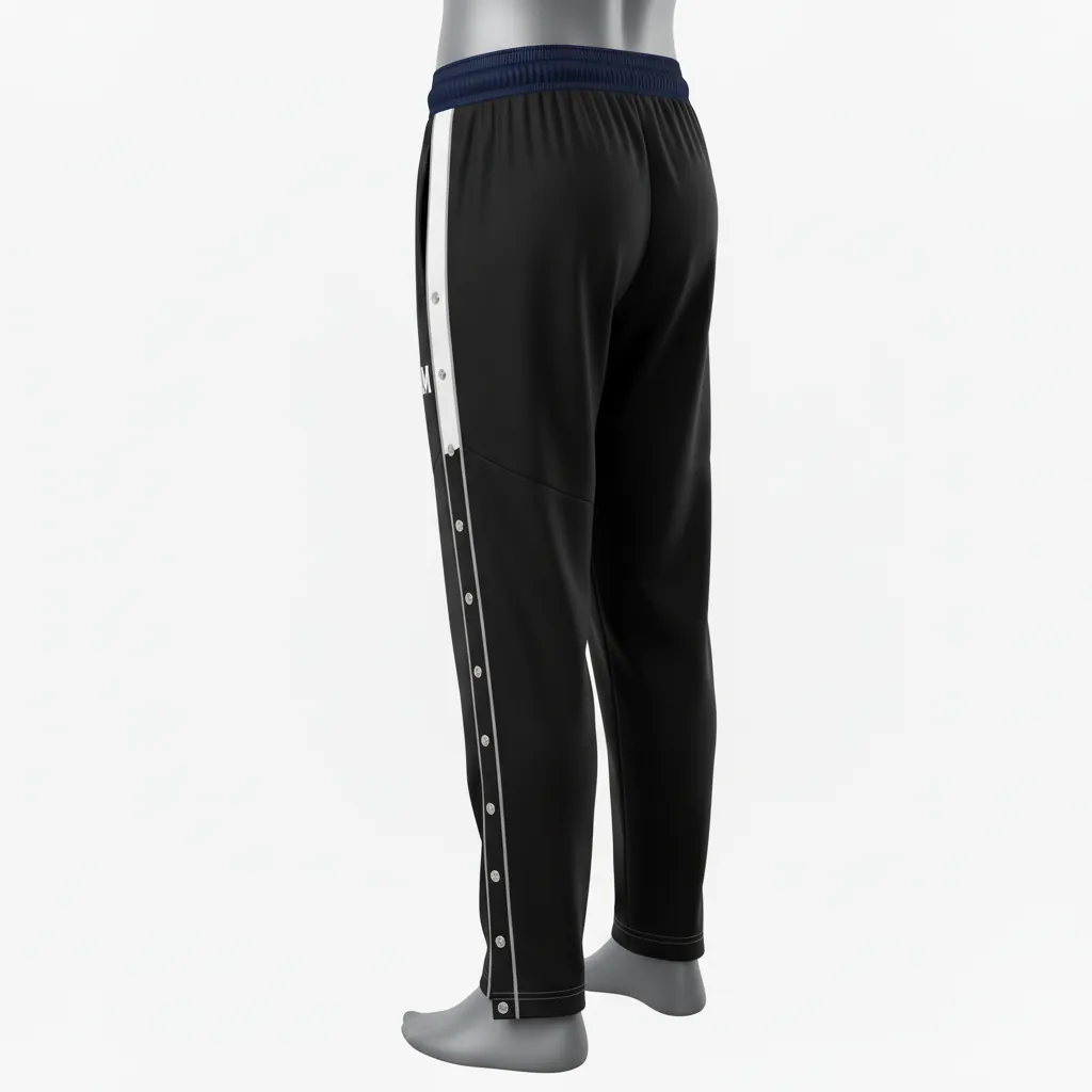Custom Basketball Tear Away Warmup Pants - Black, White, Gray - Tearaway Pants Minimal - Back View - HAMCO Sports Inc.