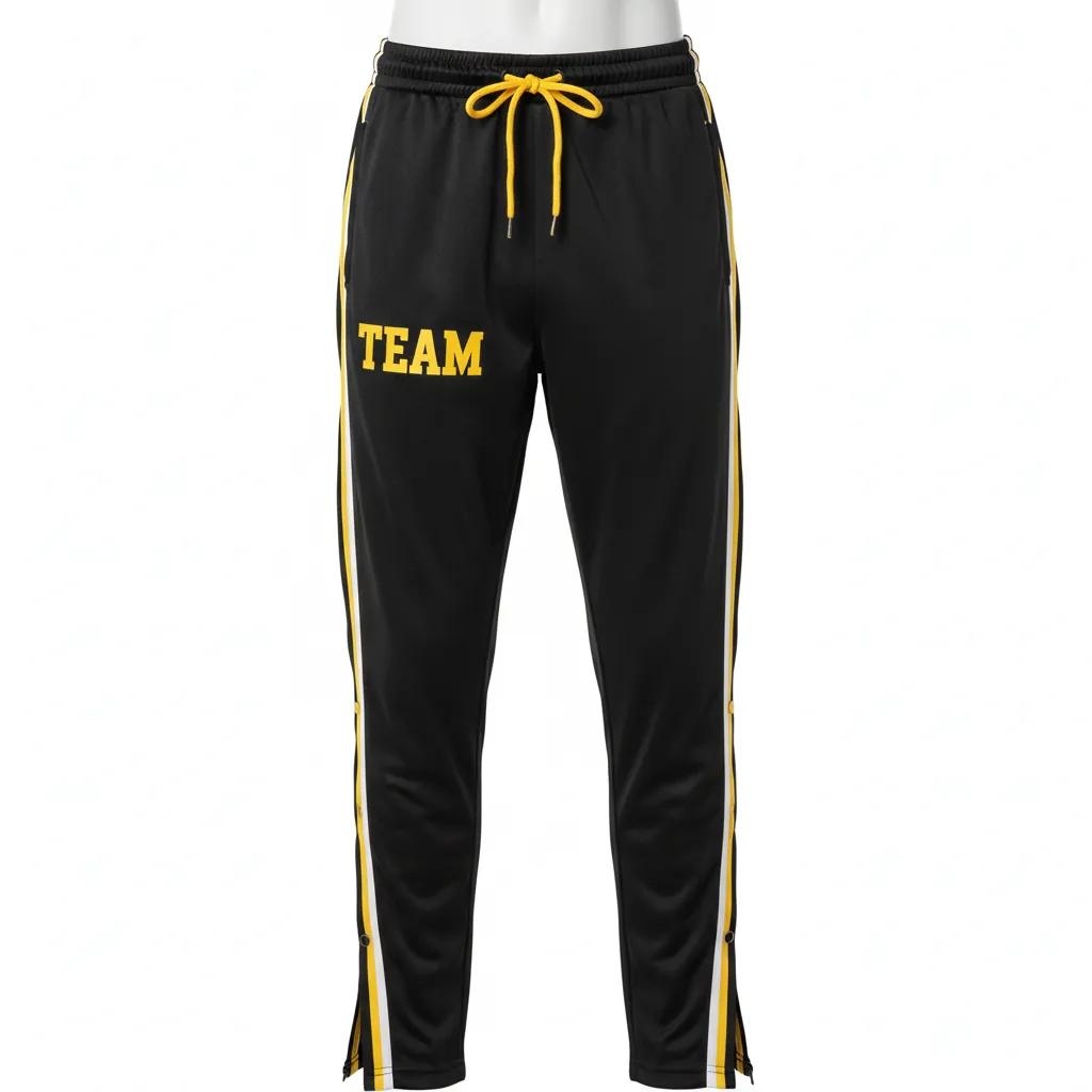 Custom Basketball Tear Away Warmup Pants - Black, Yellow, White - Tearaway Pants Modern - Front View - HAMCO Sports Inc.