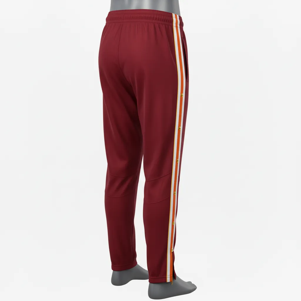 Custom Basketball Tear Away Warmup Pants - Burgundy, Gold, White - Tearaway Pants Classic - Back View - HAMCO Sports Inc.