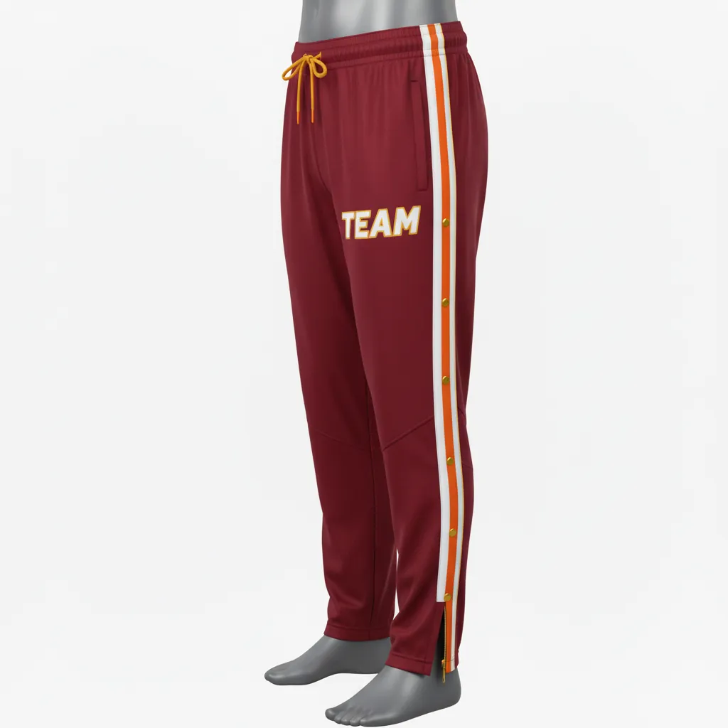 Custom Basketball Tear Away Warmup Pants - Burgundy, Gold, White - Tearaway Pants Classic - Front View - HAMCO Sports Inc.