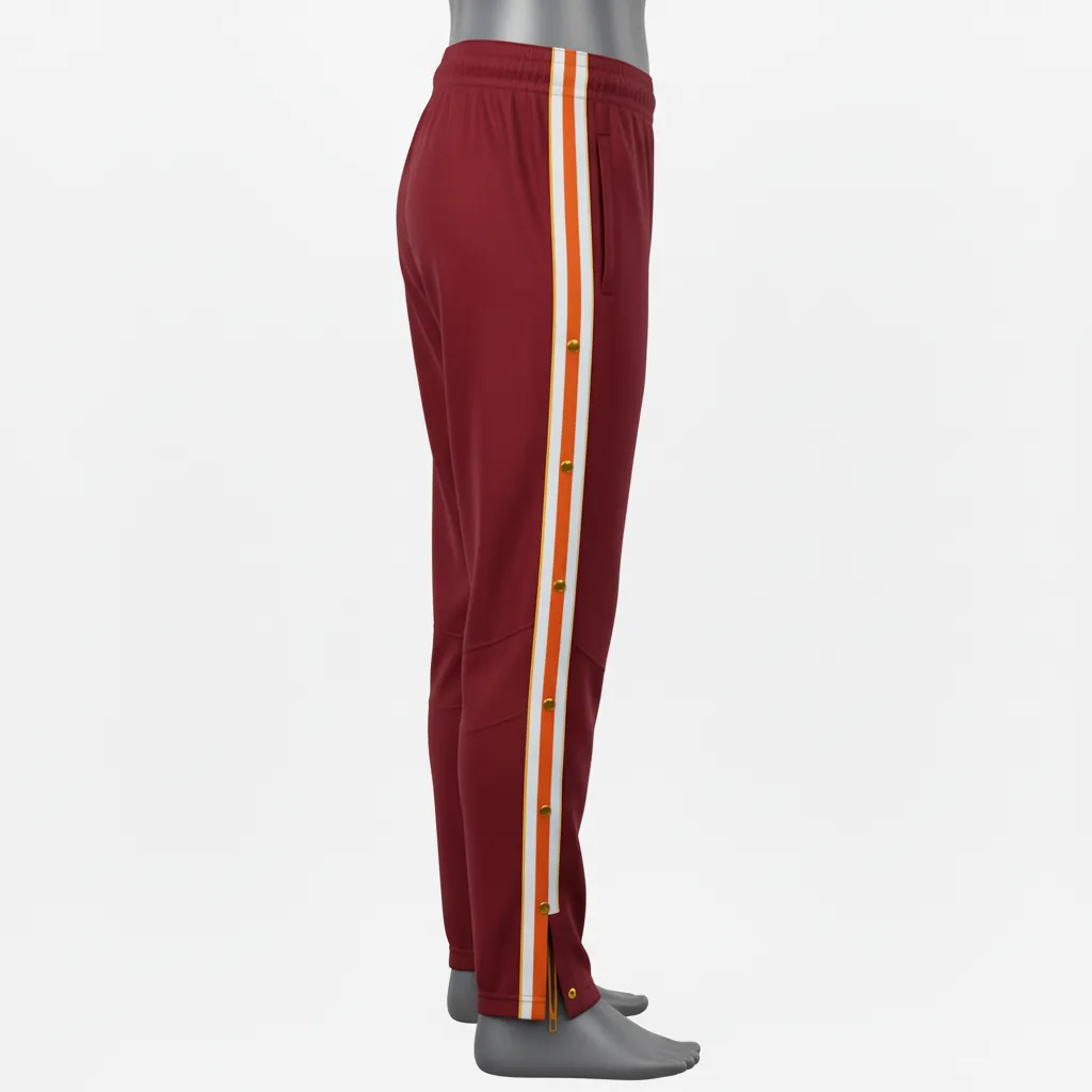 Custom Basketball Tear Away Warmup Pants - Burgundy, Gold, White - Tearaway Pants Classic - Side View - HAMCO Sports Inc.