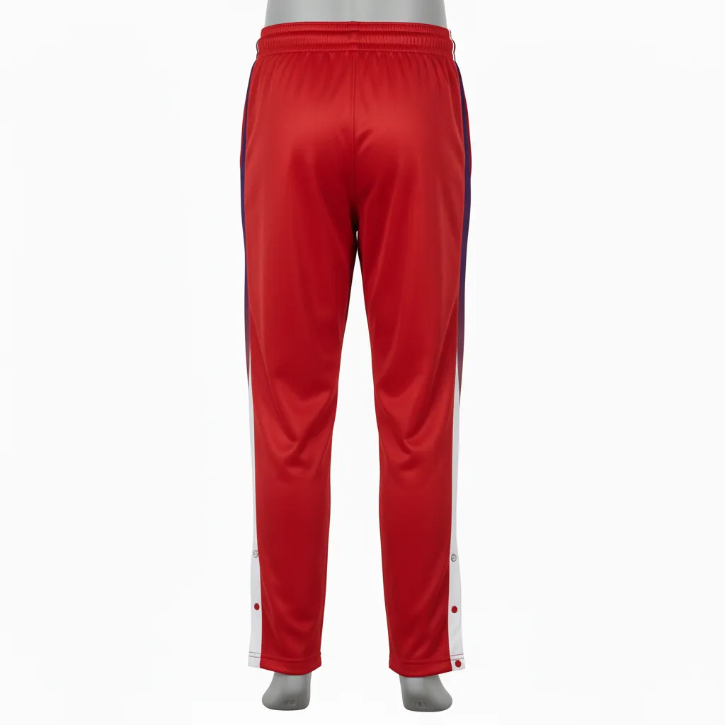 Custom Basketball Tear Away Warmup Pants - Red, White - Tearaway Pants Cardinal Bold - Back View - HAMCO Sports Inc.
