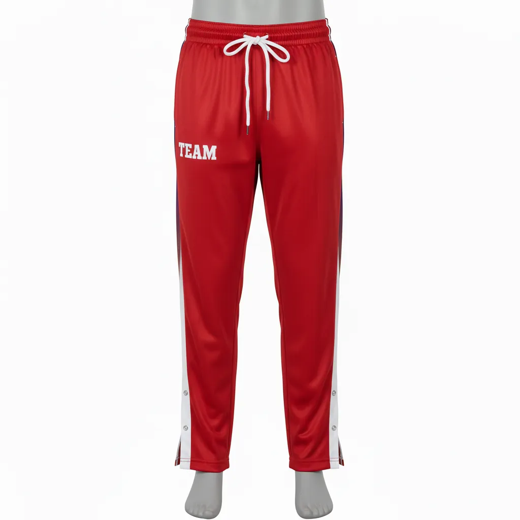 Custom Basketball Tear Away Warmup Pants - Red, White - Tearaway Pants Cardinal Bold - Front View - HAMCO Sports Inc.