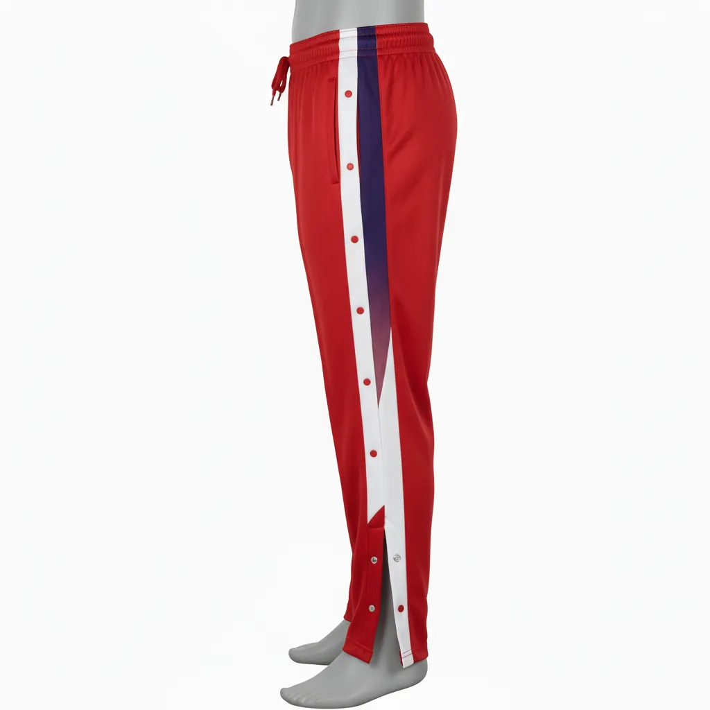 Custom Basketball Tear Away Warmup Pants - Red, White - Tearaway Pants Cardinal Bold - Side View - HAMCO Sports Inc.