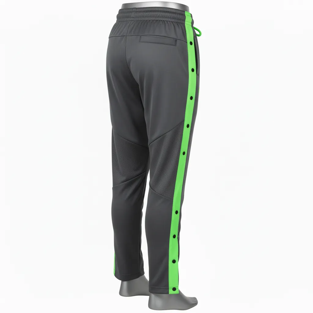 Custom Basketball Tear Away Warmup Pants - Green, Black - Tearaway Pants Charcoal Neon - Back View - HAMCO Sports Inc.