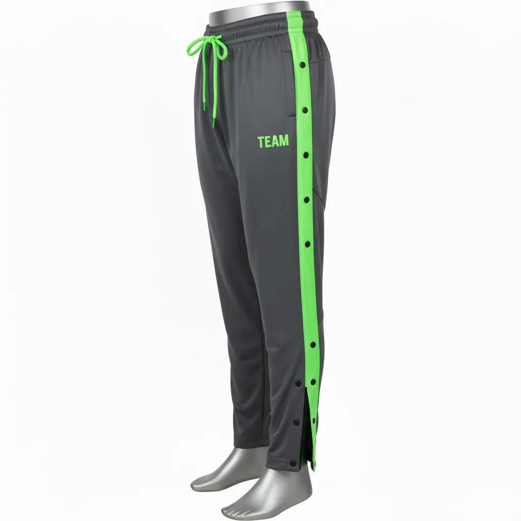 Custom Basketball Tear Away Warmup Pants - Green, Black - Tearaway Pants Charcoal Neon - Front View - HAMCO Sports Inc.