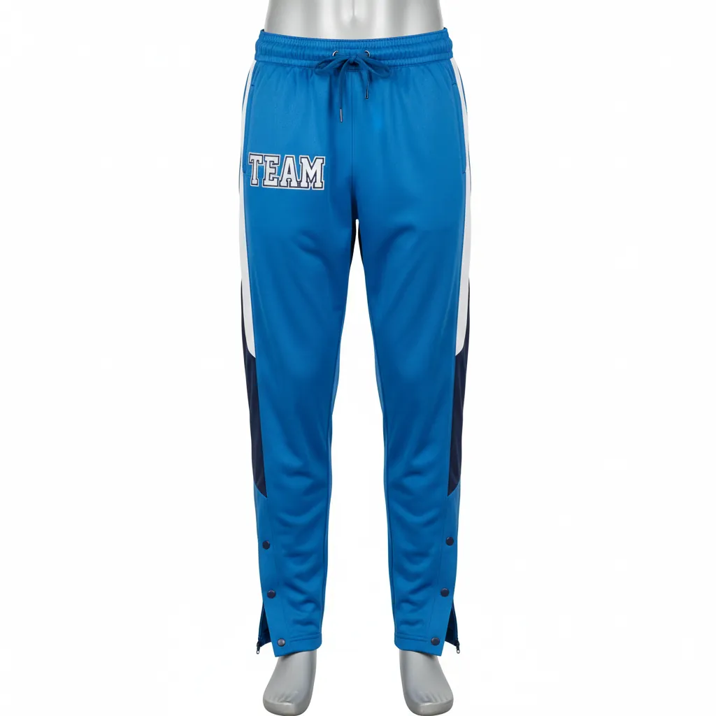 Custom Basketball Tear Away Warmup Pants - Blue, Navy, White - Tearaway Pants Columbia - Front View - HAMCO Sports Inc.