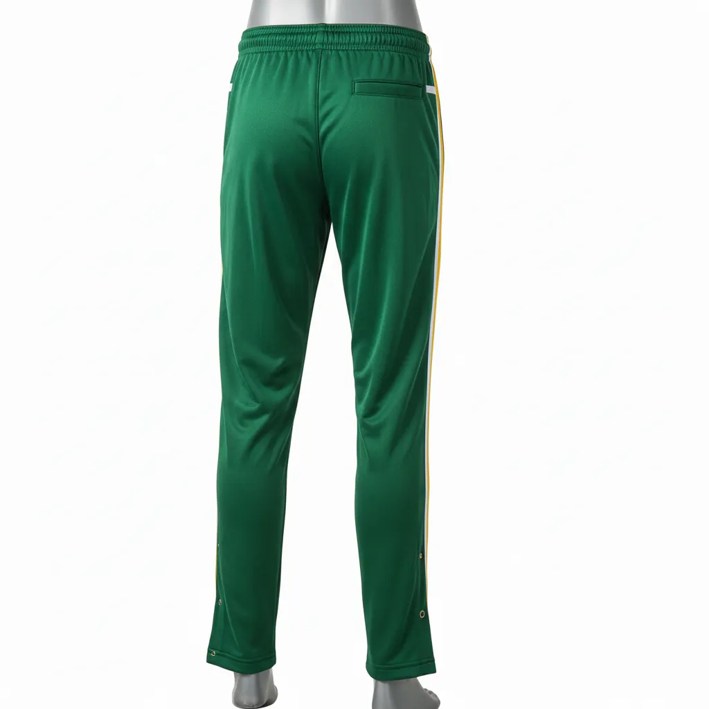 Custom Basketball Tear Away Warmup Pants - Green, White, Yellow - Tearaway Pants Forest - Back View - HAMCO Sports Inc.