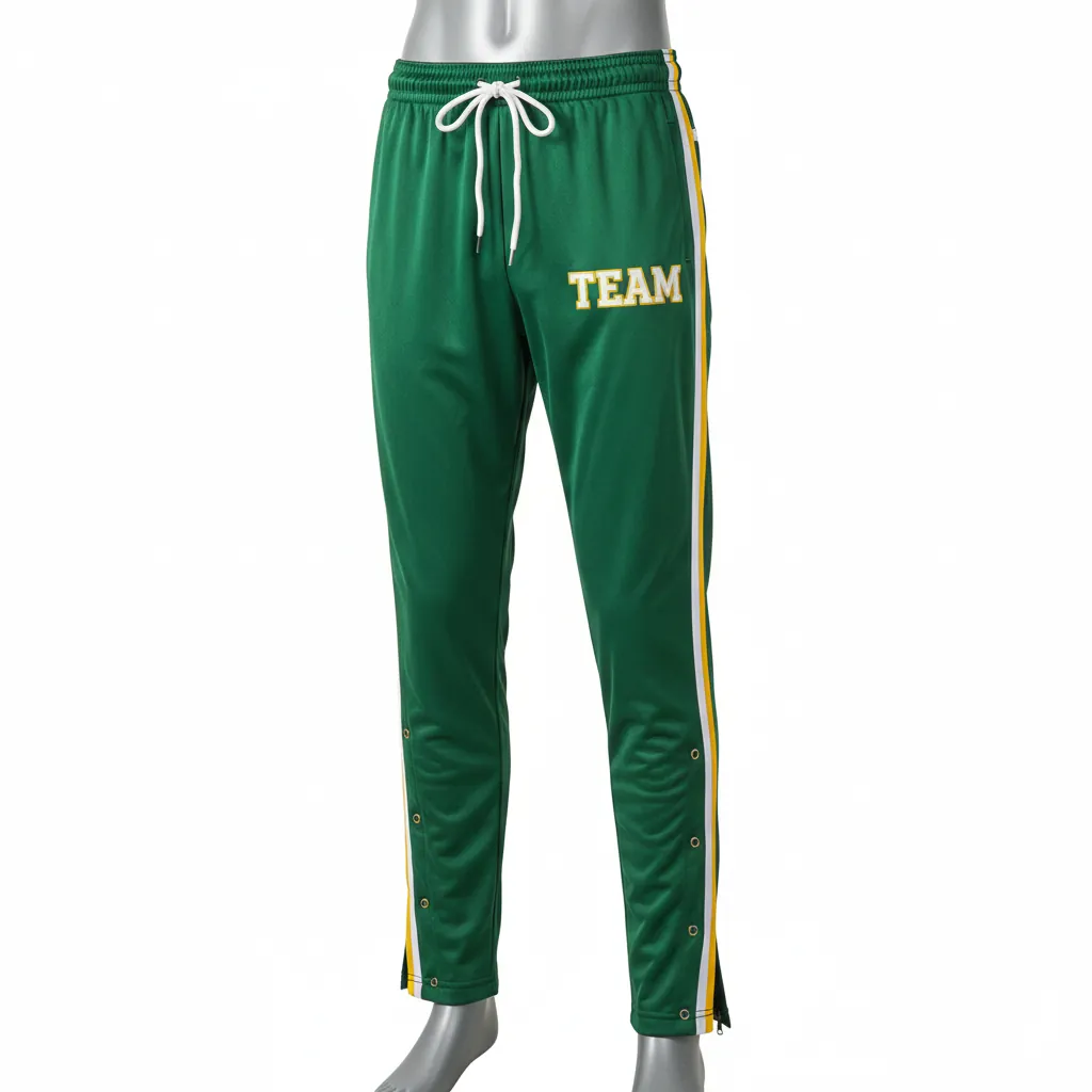 Custom Basketball Tear Away Warmup Pants - Green, White, Yellow - Tearaway Pants Forest - Front View - HAMCO Sports Inc.