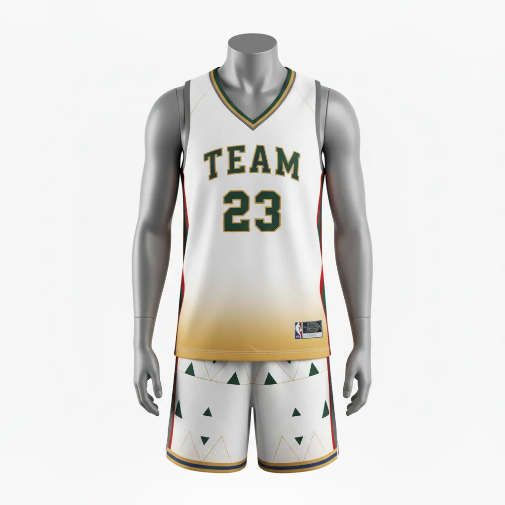 Custom Basketball V Neck Basketball Uniform - White, Black, Orange - Vneck Vertical Stripes - Front View - HAMCO Sports Inc.