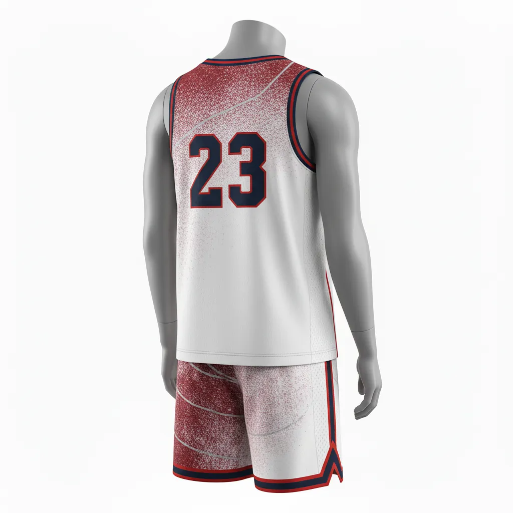 Custom Basketball V Neck Basketball Uniform - White, Burgundy, Silver - Vneck Texture Pattern - Back View - HAMCO Sports Inc.