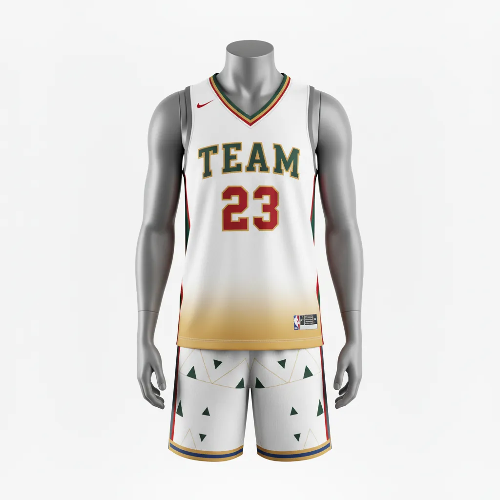 Custom Basketball V Neck Basketball Uniform - White, Red, Gold - Vneck Cardinal Side Panel Block - Front View - HAMCO Sports Inc.