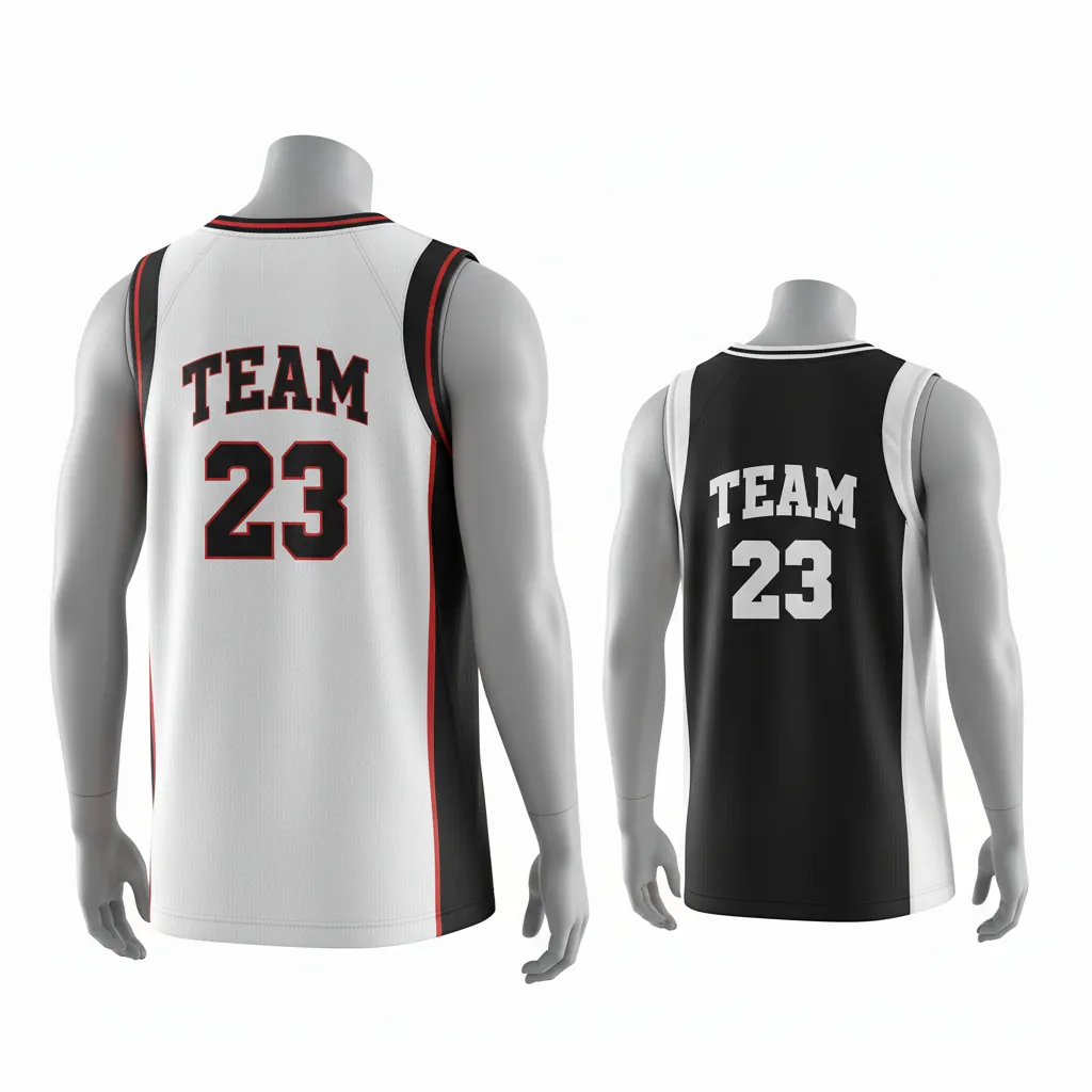Custom Basketball V Neck Reversible Jersey - White, Black, Red - Reversible Vneck Jersey Retro Color Block - Back View - HAMCO Sports Inc.