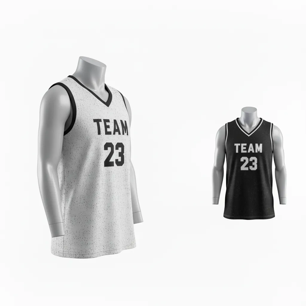 Custom Basketball V Neck Reversible Jersey - White, Black, White - Reversible Vneck Jersey Texture Pattern - Back View - HAMCO Sports Inc.