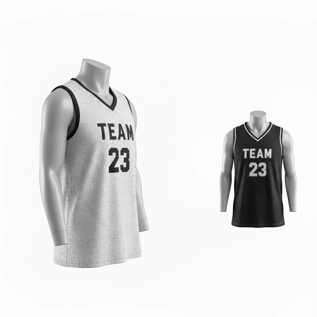 Custom Basketball V Neck Reversible Jersey - White, Black, White - Reversible Vneck Jersey Texture Pattern - Front View - HAMCO Sports Inc.