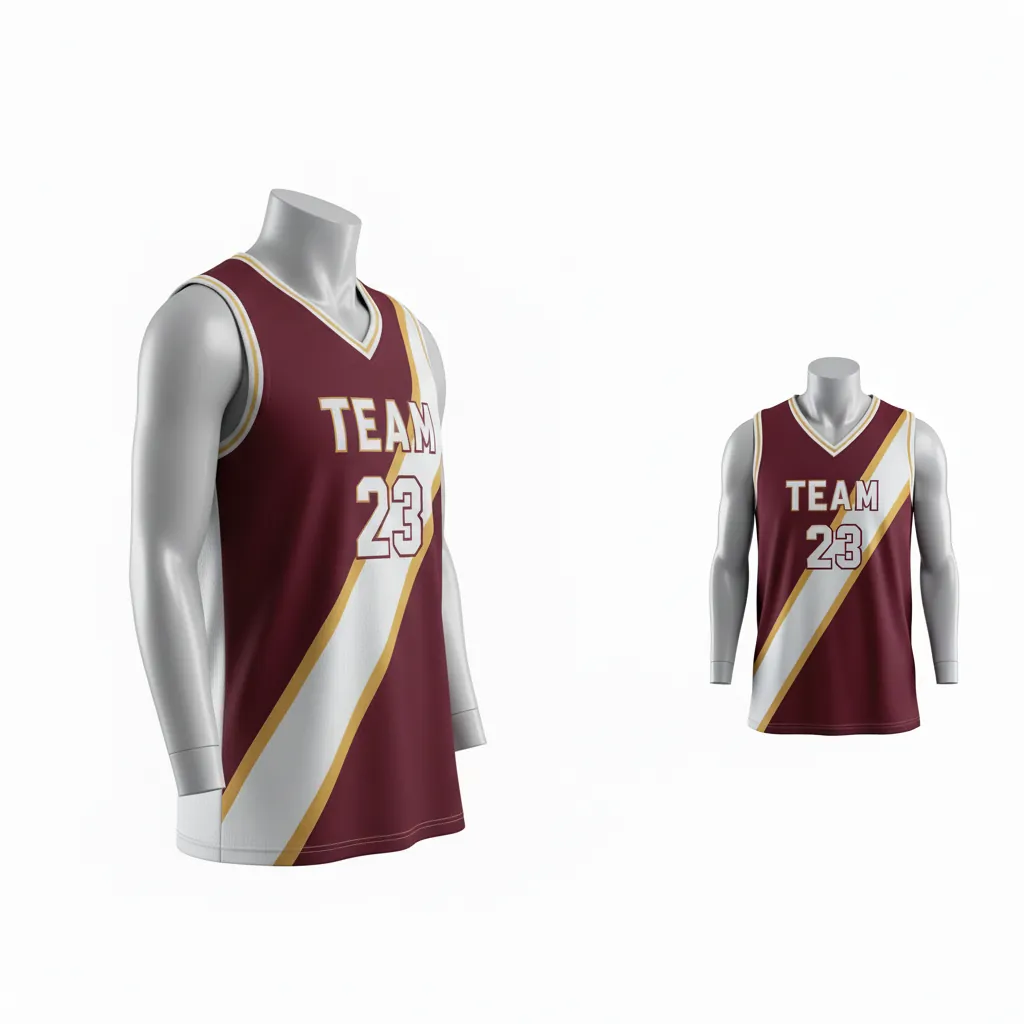 Custom Basketball V Neck Reversible Jersey - White, Burgundy, Gold - Reversible Vneck Jersey Diagonal Slash - Side View - HAMCO Sports Inc.