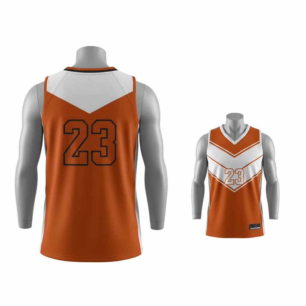 Custom Basketball V Neck Reversible Jersey - White, Burnt, Orange... - Reversible Vneck Jersey Chevron Pattern - Back View - HAMCO Sports Inc.