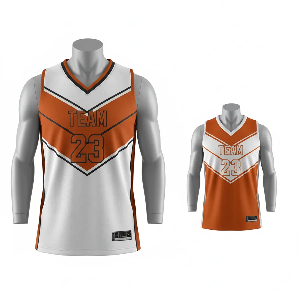 Custom Basketball V Neck Reversible Jersey - White, Burnt, Orange... - Reversible Vneck Jersey Chevron Pattern - Front View - HAMCO Sports Inc.