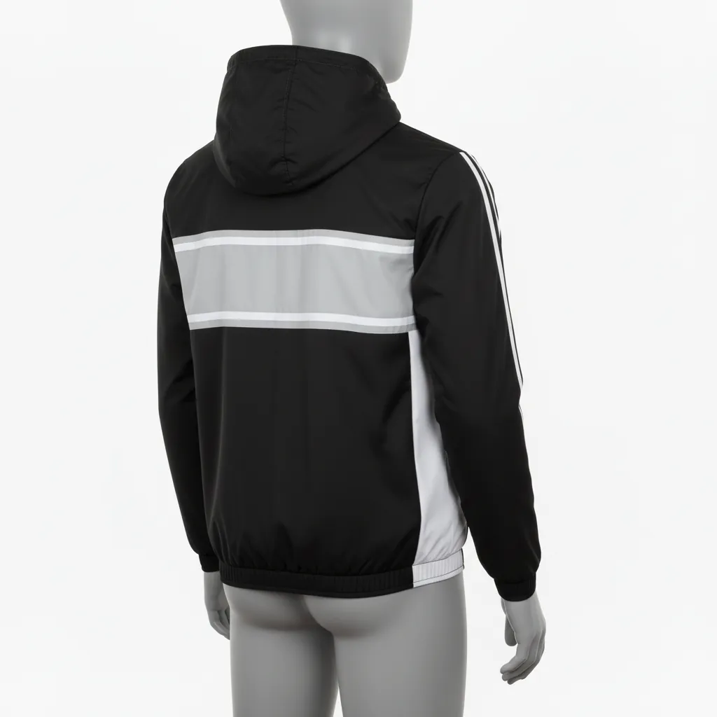 Custom Basketball Windbreaker Jacket - Black, Gray, White - Windbreaker Jacket Asymmetric - Back View - HAMCO Sports Inc.