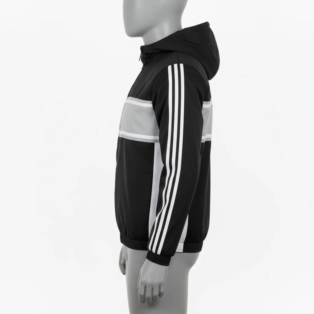 Custom Basketball Windbreaker Jacket - Black, Gray, White - Windbreaker Jacket Asymmetric - Side View - HAMCO Sports Inc.