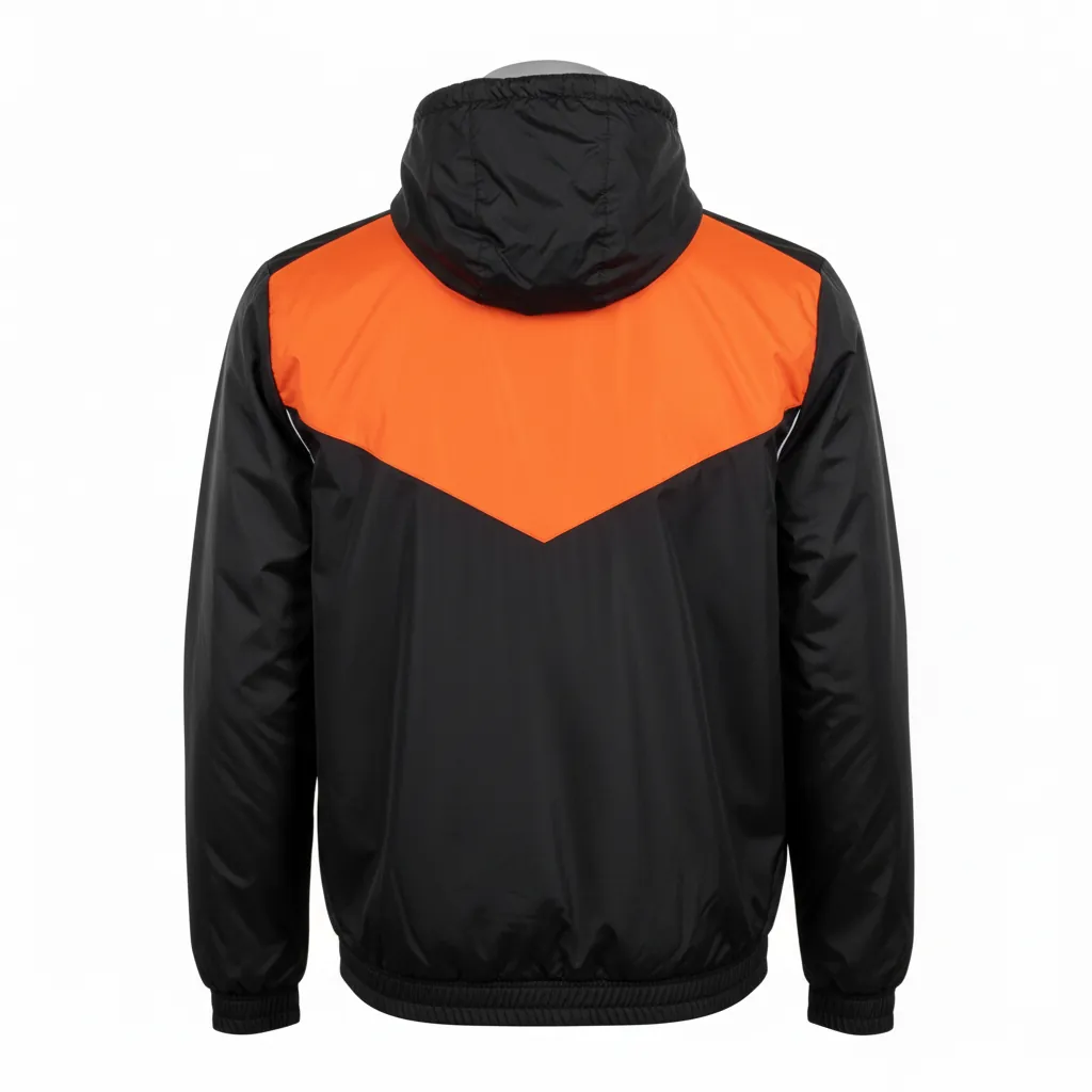 Custom Basketball Windbreaker Jacket - Black, Orange, White - Windbreaker Jacket Angular - Back View - HAMCO Sports Inc.
