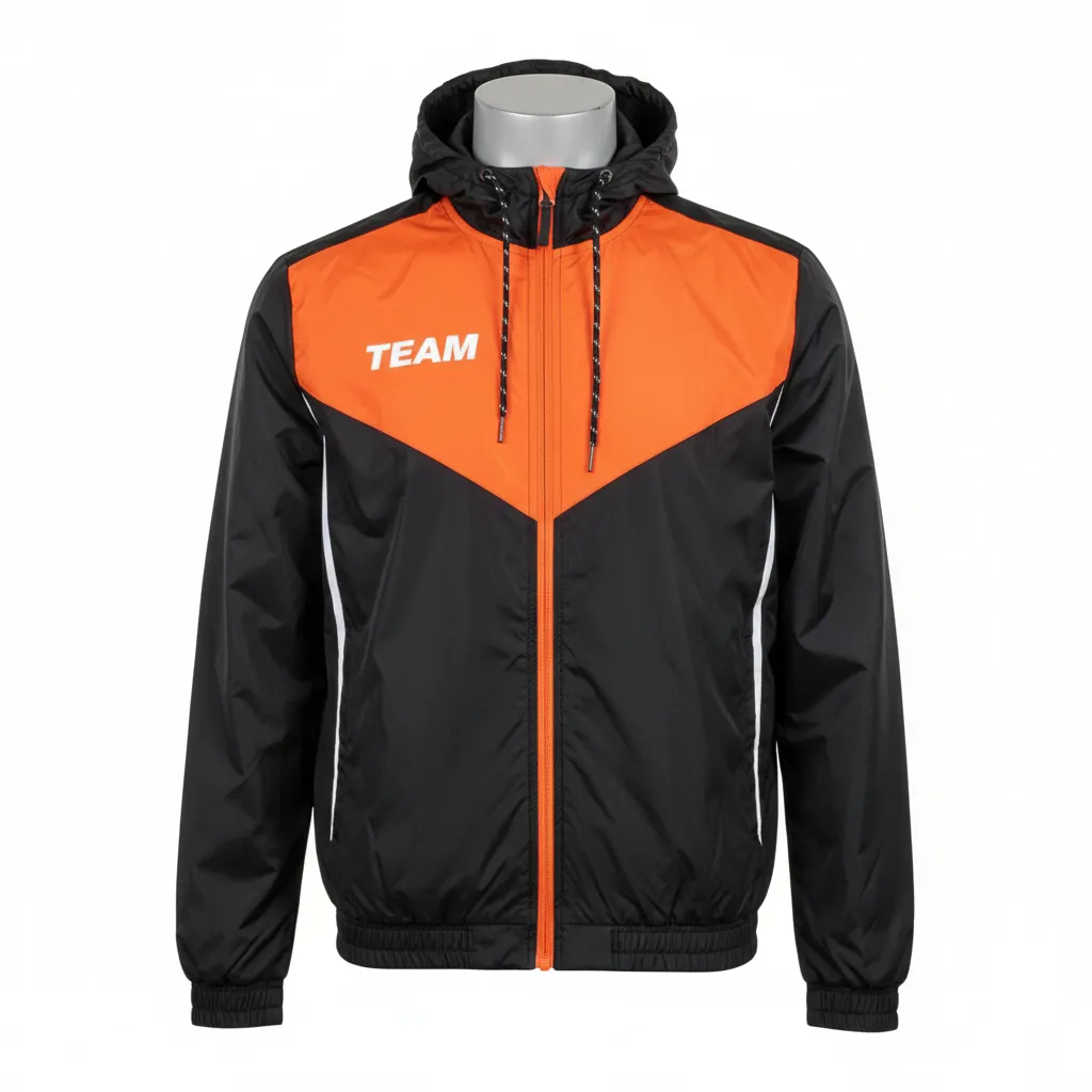 Custom Basketball Windbreaker Jacket - Black, Orange, White - Windbreaker Jacket Angular - Front View - HAMCO Sports Inc.