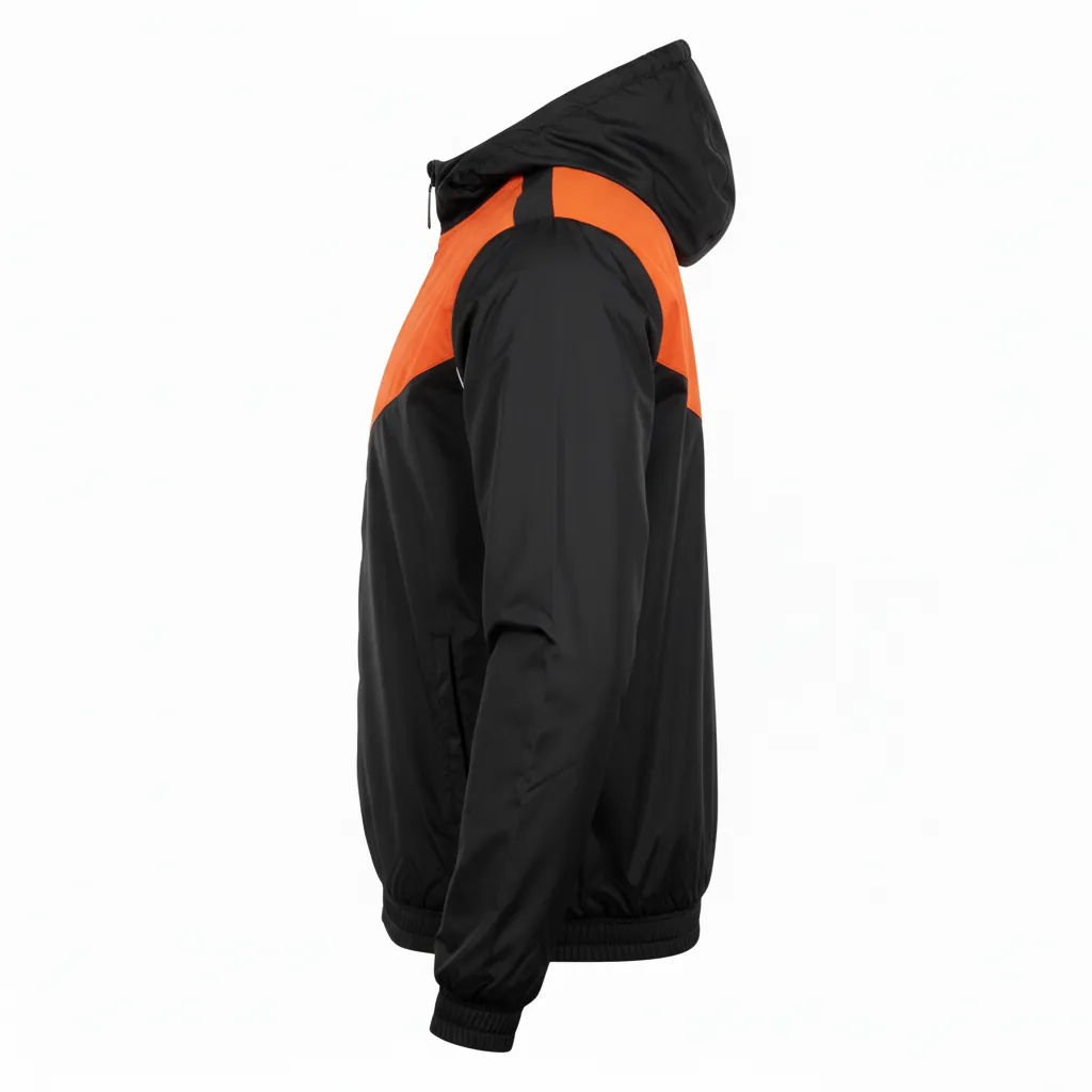 Custom Basketball Windbreaker Jacket - Black, Orange, White - Windbreaker Jacket Angular - Side View - HAMCO Sports Inc.