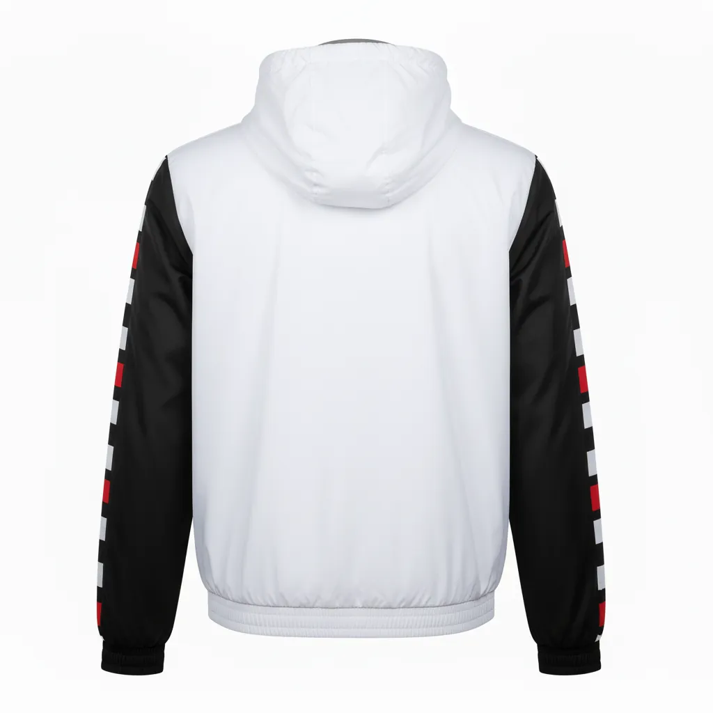 Custom Basketball Windbreaker Jacket - Black, White, Red - Windbreaker Jacket Sleeve - Back View - HAMCO Sports Inc.