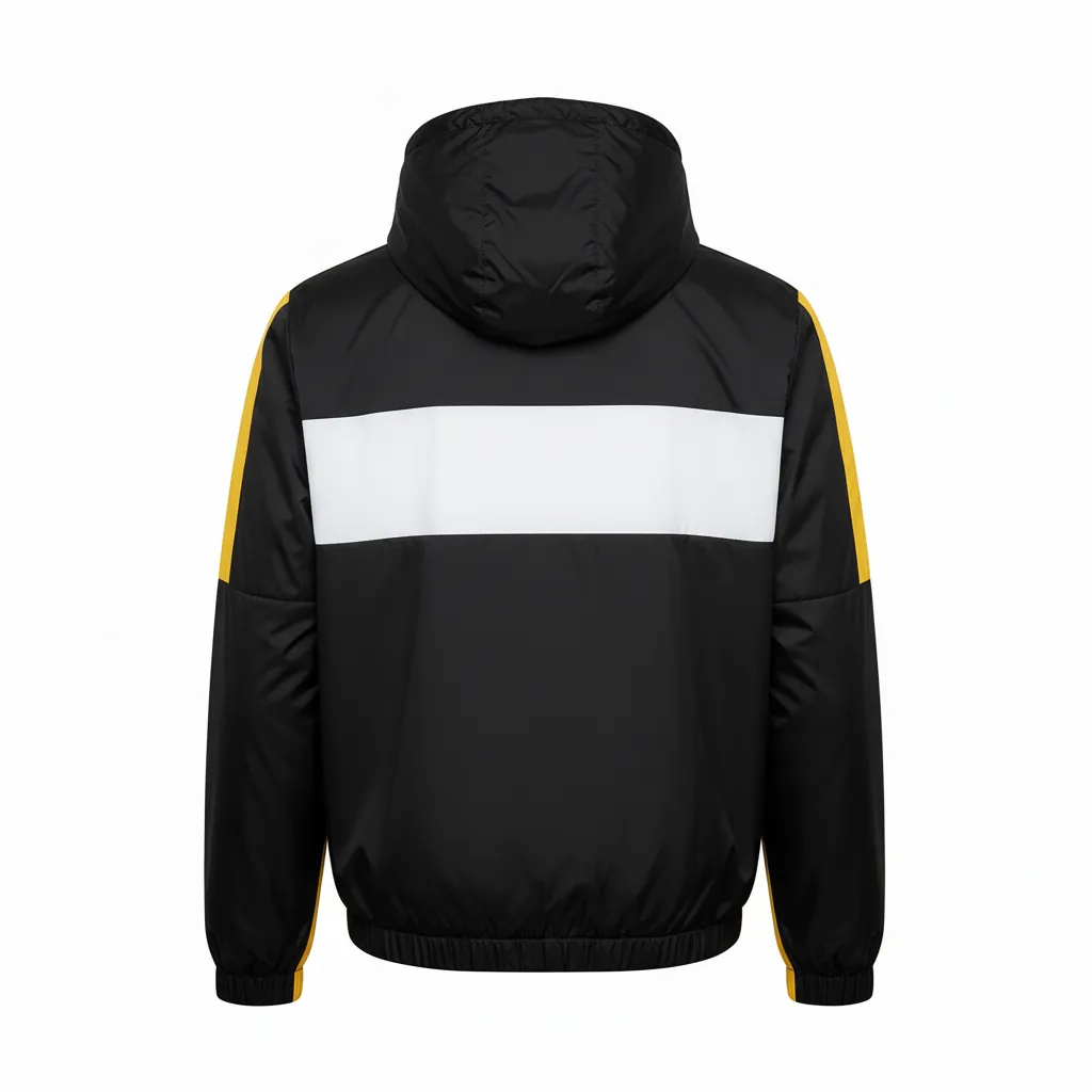 Custom Basketball Windbreaker Jacket - Black, Yellow, White - Windbreaker Jacket Modern - Back View - HAMCO Sports Inc.