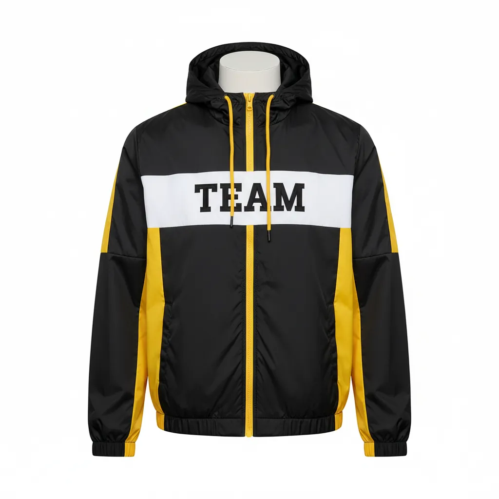 Custom Basketball Windbreaker Jacket - Black, Yellow, White - Windbreaker Jacket Modern - Front View - HAMCO Sports Inc.