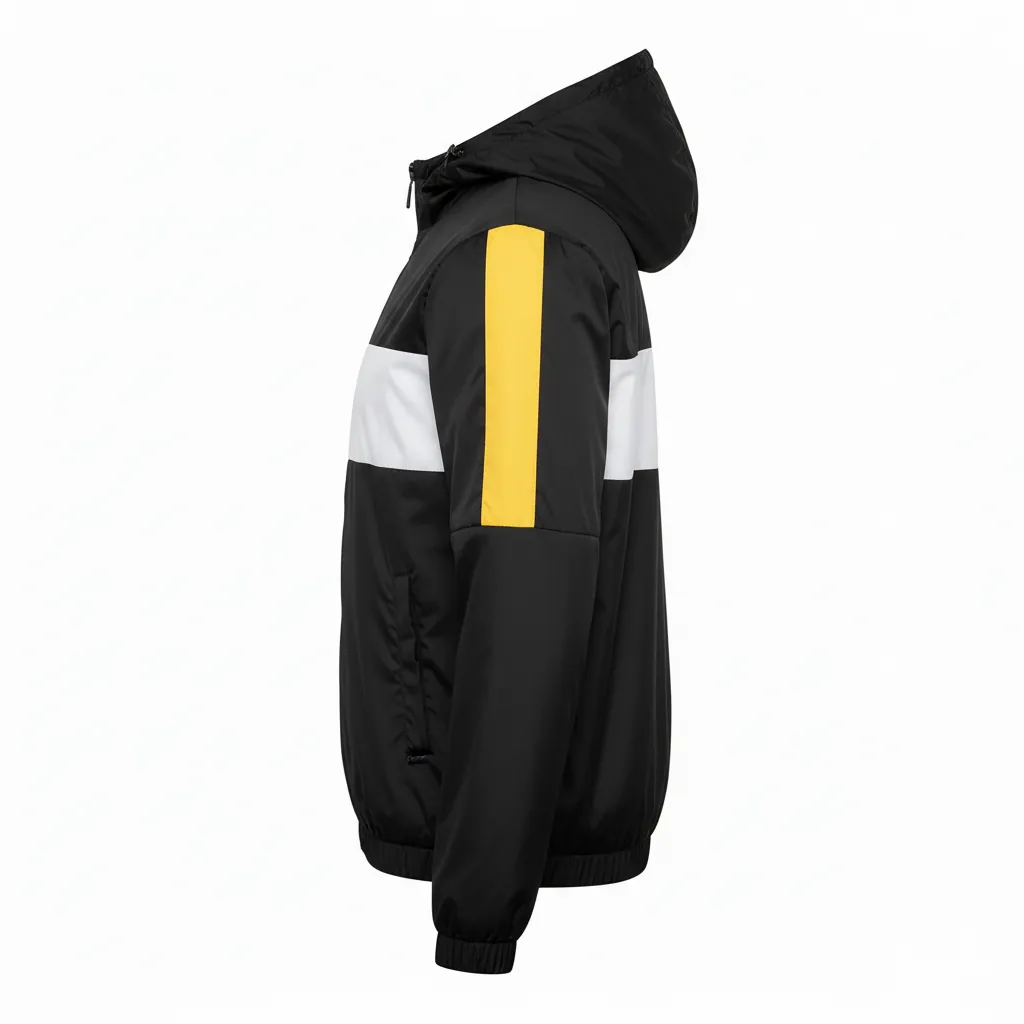 Custom Basketball Windbreaker Jacket - Black, Yellow, White - Windbreaker Jacket Modern - Side View - HAMCO Sports Inc.