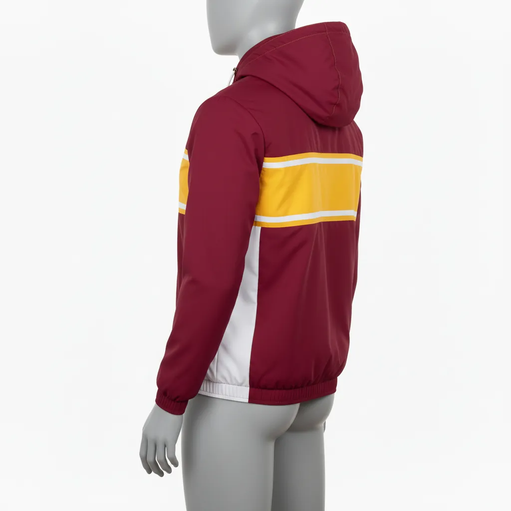 Custom Basketball Windbreaker Jacket - Burgundy, Gold, White - Windbreaker Jacket Chest - Side View - HAMCO Sports Inc.