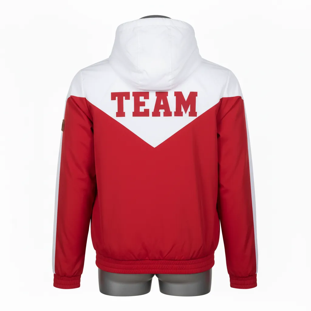 Custom Basketball Windbreaker Jacket - Red, White - Windbreaker Jacket Cardinal Block - Back View - HAMCO Sports Inc.