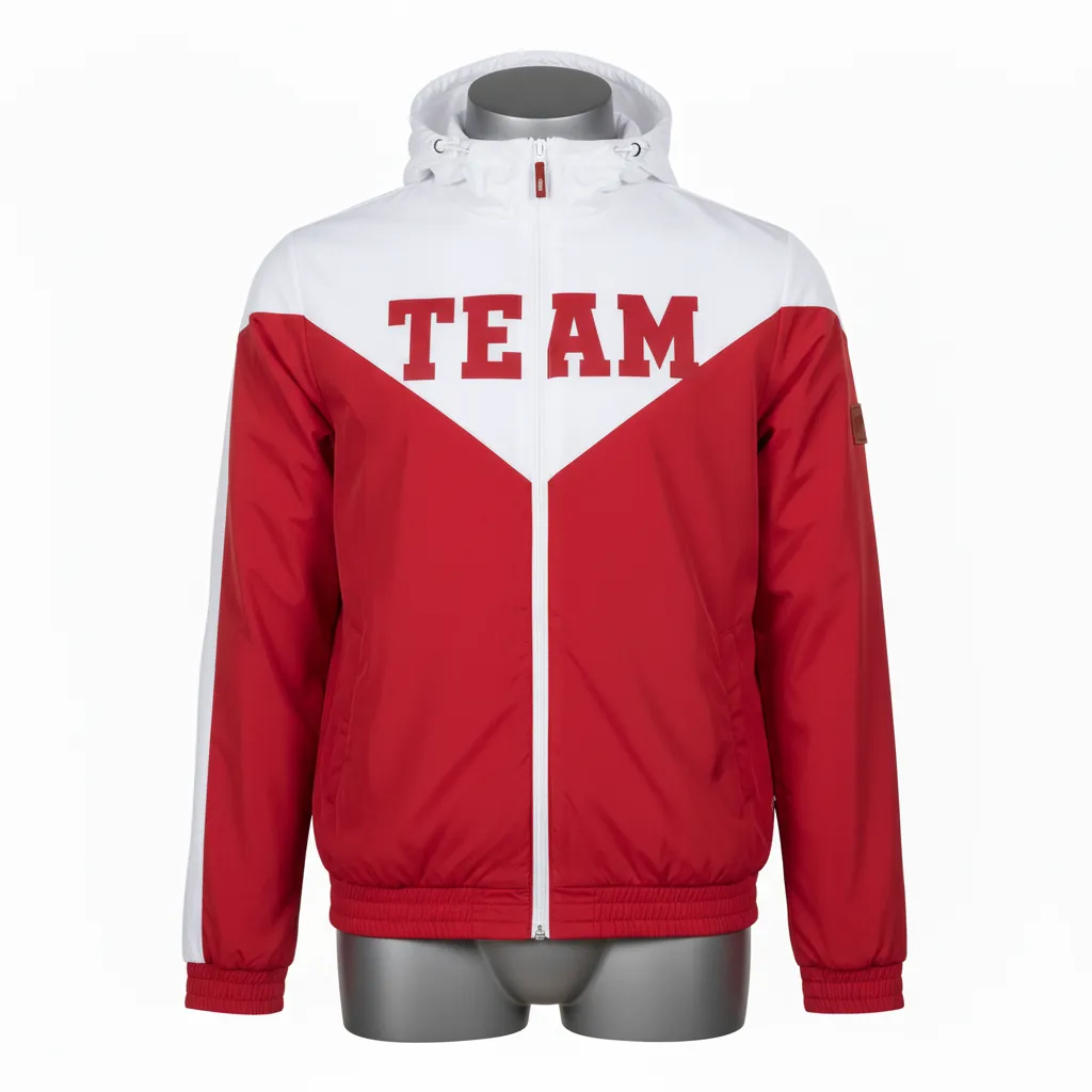 Custom Basketball Windbreaker Jacket - Red, White - Windbreaker Jacket Cardinal Block - Front View - HAMCO Sports Inc.