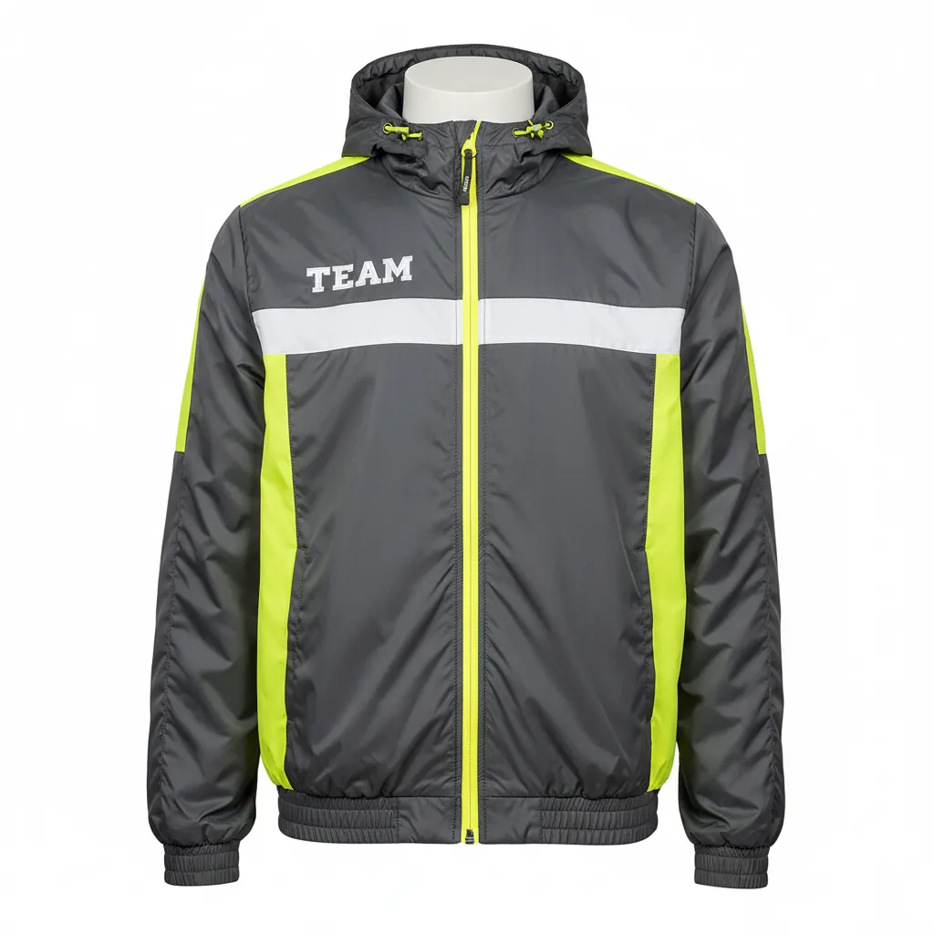 Custom Basketball Windbreaker Jacket - Yellow, White - Windbreaker Jacket Charcoal Neon - Front View - HAMCO Sports Inc.