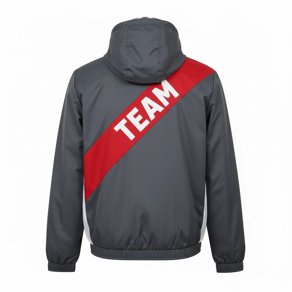 Custom Basketball Windbreaker Jacket - Red, White - Windbreaker Jacket Charcoal Modern - Back View - HAMCO Sports Inc.