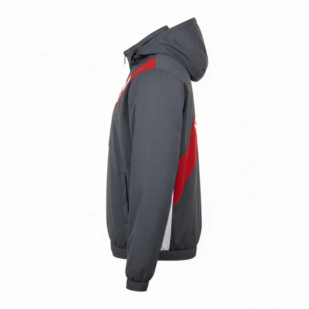 Custom Basketball Windbreaker Jacket - Red, White - Windbreaker Jacket Charcoal Modern - Side View - HAMCO Sports Inc.