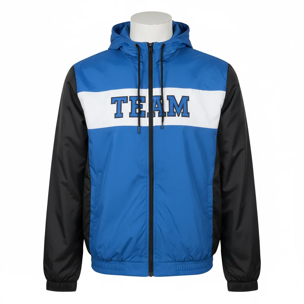 Custom Basketball Windbreaker Jacket - Blue, Black, White - Windbreaker Jacket Columbia - Front View - HAMCO Sports Inc.