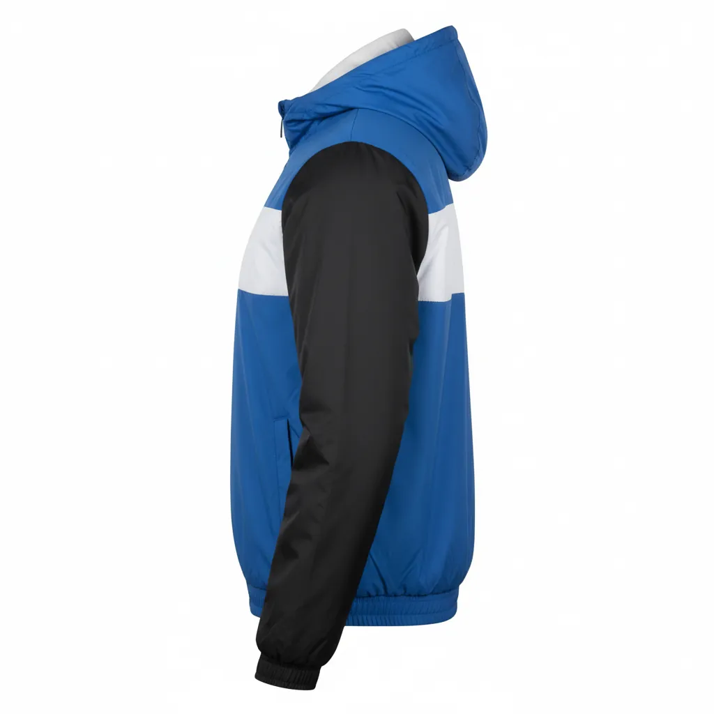 Custom Basketball Windbreaker Jacket - Blue, Black, White - Windbreaker Jacket Columbia - Side View - HAMCO Sports Inc.