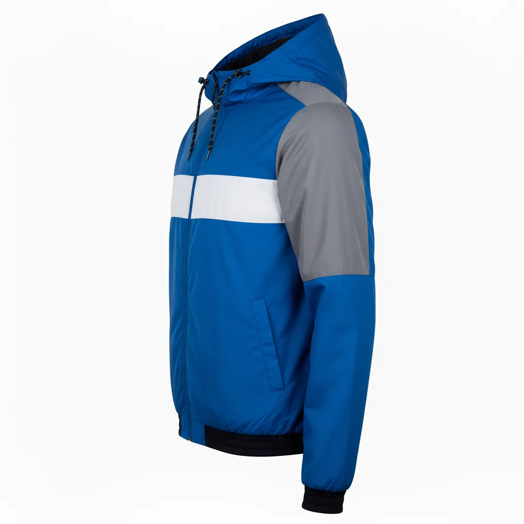 Custom Basketball Windbreaker Jacket - Blue, White, Navy - Windbreaker Jacket Columbia - Side View - HAMCO Sports Inc.