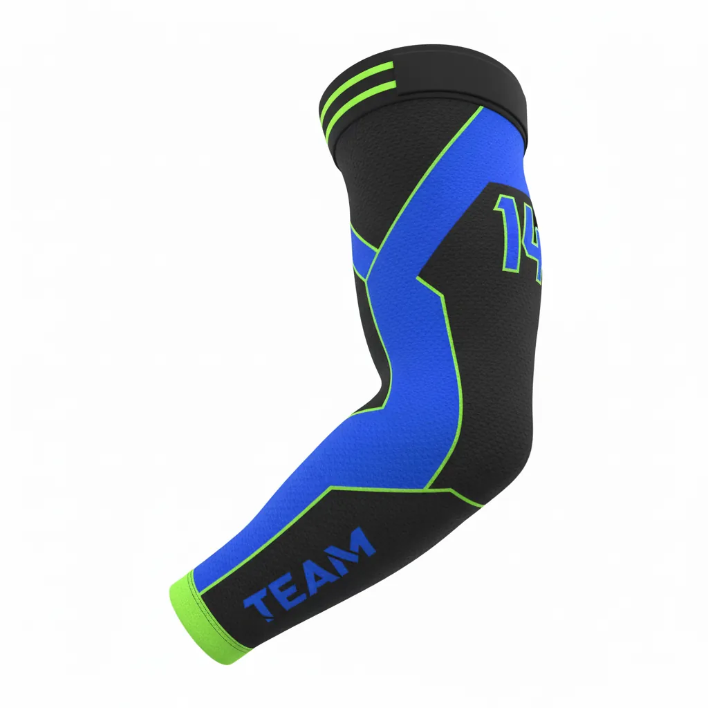 Custom Esports Arm Sleeve - Blue, Green - Arm Sleeve All Blacks Electric Neon - Side View - HAMCO Sports Inc.