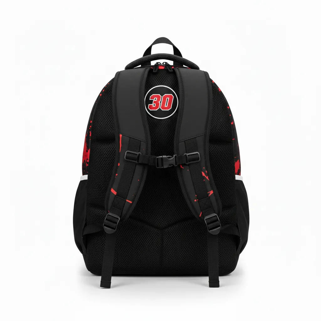 Custom Esports Backpack - Red, White - Gaming Backpack All Blacks Athletic - Back View - HAMCO Sports Inc.