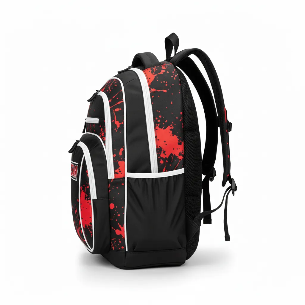 Custom Esports Backpack - Red, White - Gaming Backpack All Blacks Athletic - Side View - HAMCO Sports Inc.