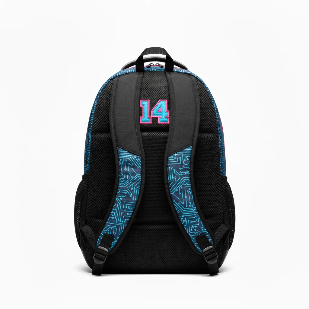 Custom Esports Backpack - Blue - Gaming Backpack All Blacks Electric Hot Pink - Back View - HAMCO Sports Inc.