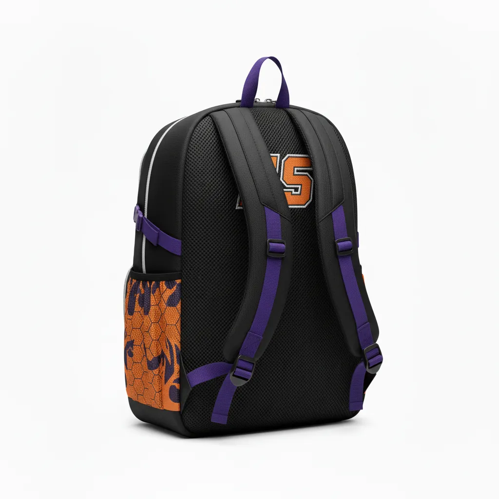 Custom Esports Backpack - Orange, Silver - Gaming Backpack All Blacks Flame - Back View - HAMCO Sports Inc.