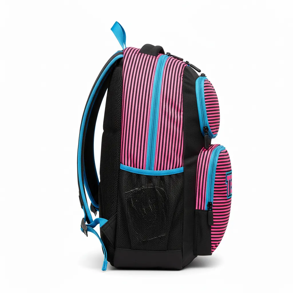Custom Esports Backpack - Blue - Gaming Backpack All Blacks Hot Pink Electric - Side View - HAMCO Sports Inc.