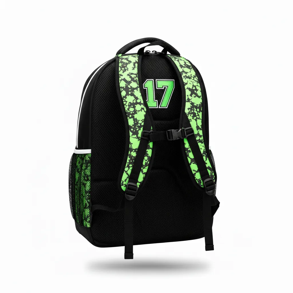 Custom Esports Backpack - Green, White - Gaming Backpack All Blacks Neon - Back View - HAMCO Sports Inc.
