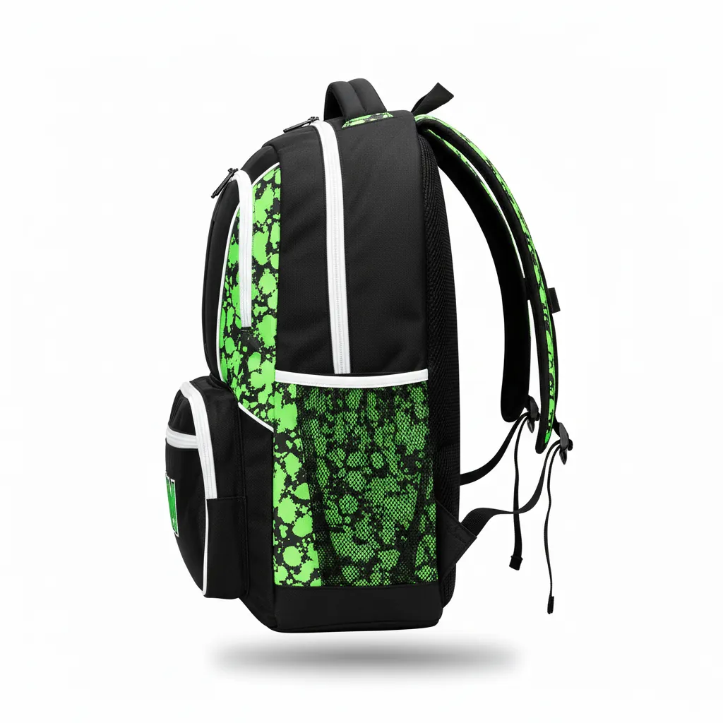 Custom Esports Backpack - Green, White - Gaming Backpack All Blacks Neon - Side View - HAMCO Sports Inc.